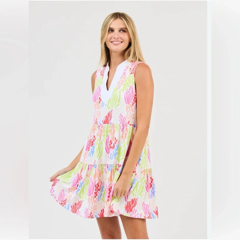 SOLD. New Mary Square Newport Dress Coral Cove White UPF 50 size Medium - Picture 3 of 16